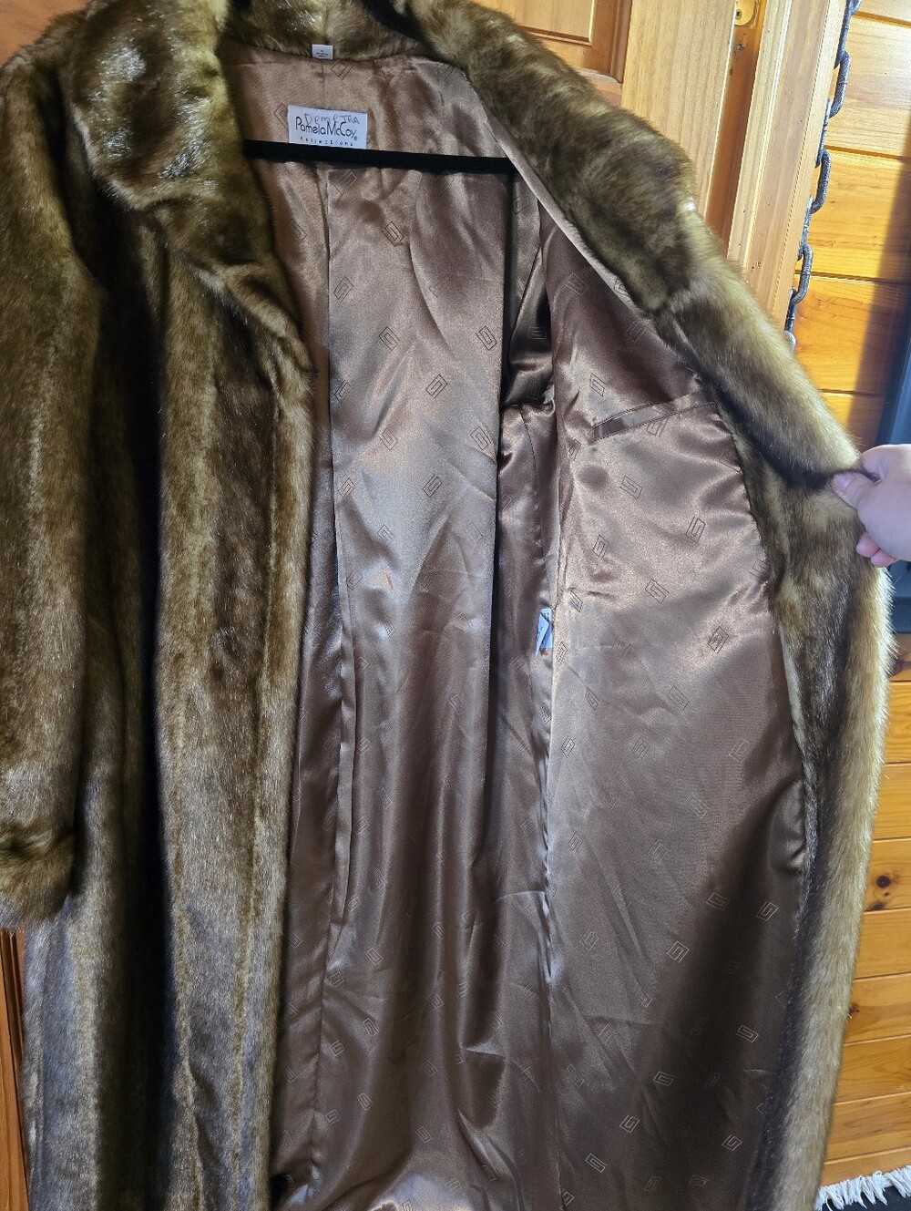 Vintage Pamela McCoy Faux Mink Full Length Coat Large - Picture 7 of 15